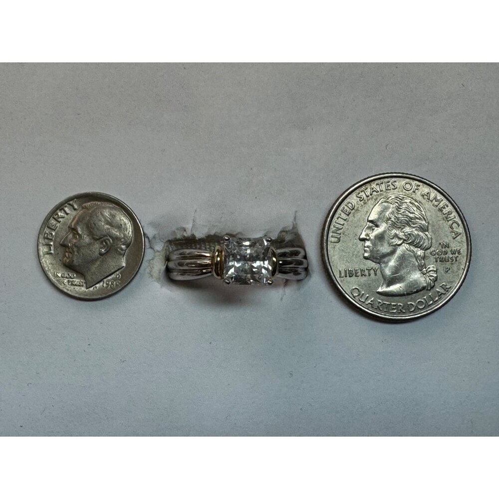 Estate Vermeil Sterling Silver CZ Statement Engagement Ring Size 10, 4.8g Vintag - Picture 6 of 8